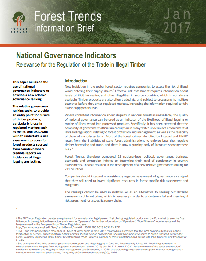 National Governance Indicators Forest Trends