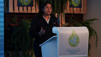 Minister of Environment Fabiola Muñoz speaking at the 2019 National Forum on Natural Infrastructure in LIma, Peru.