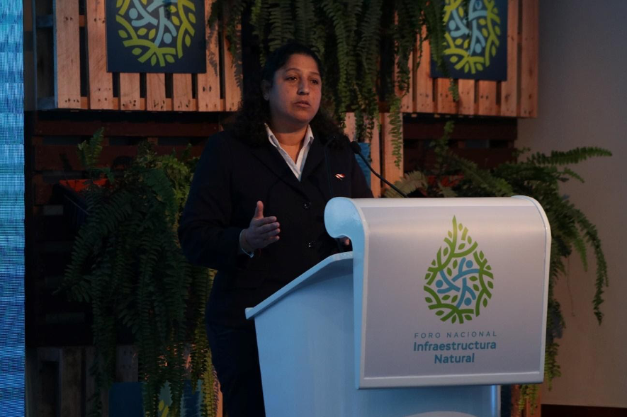 Minister of Environment Fabiola Muñoz speaking at the 2019 National Forum on Natural Infrastructure in LIma, Peru.